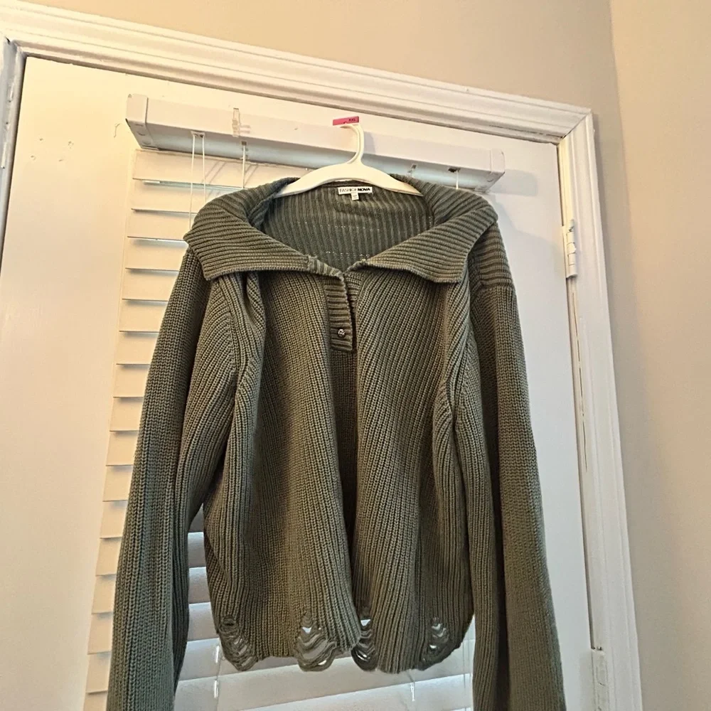 NWOT Fashion Nova Olive Green Knit Sweater Top - Picture 6 of 10